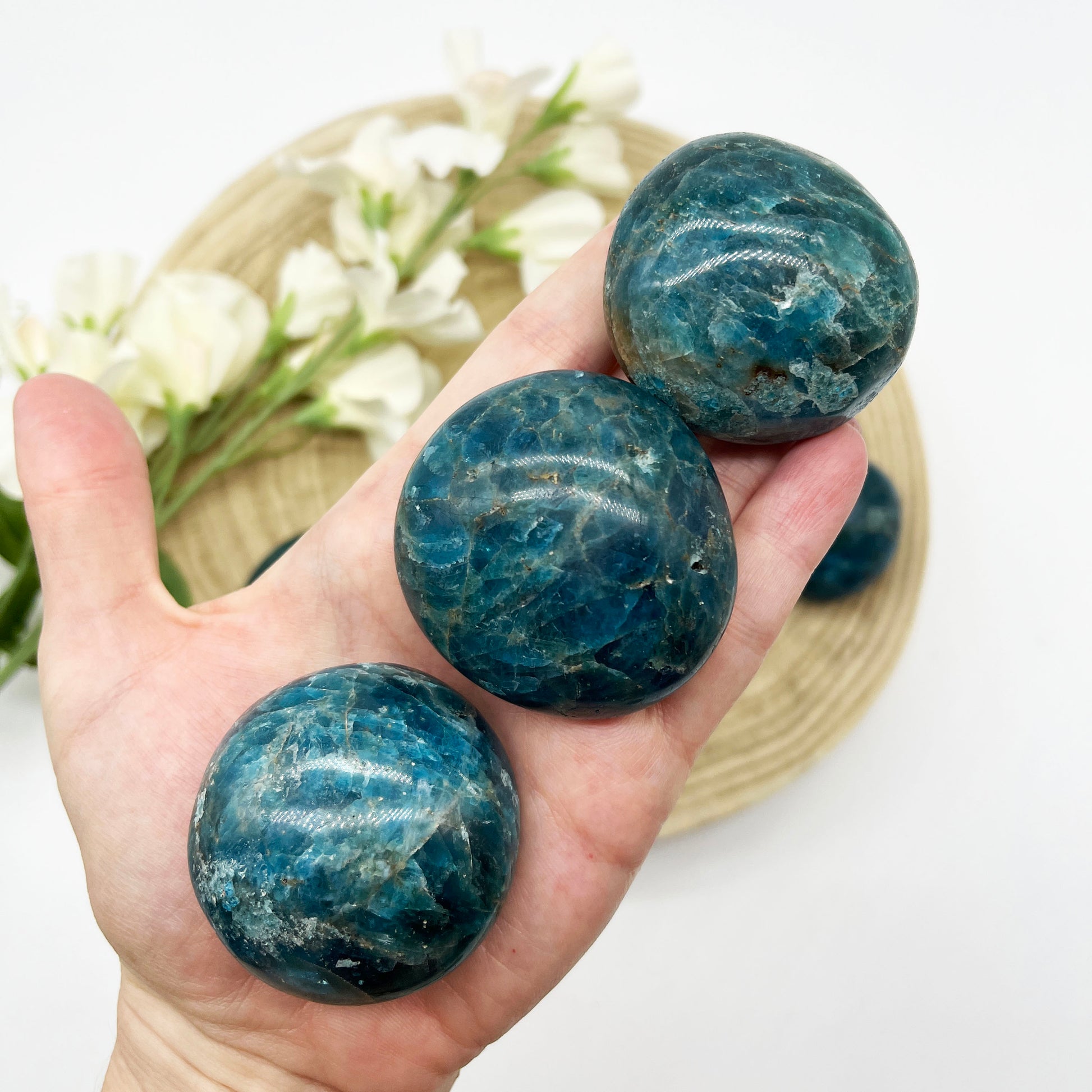 Blue Apatite palm stones Australia