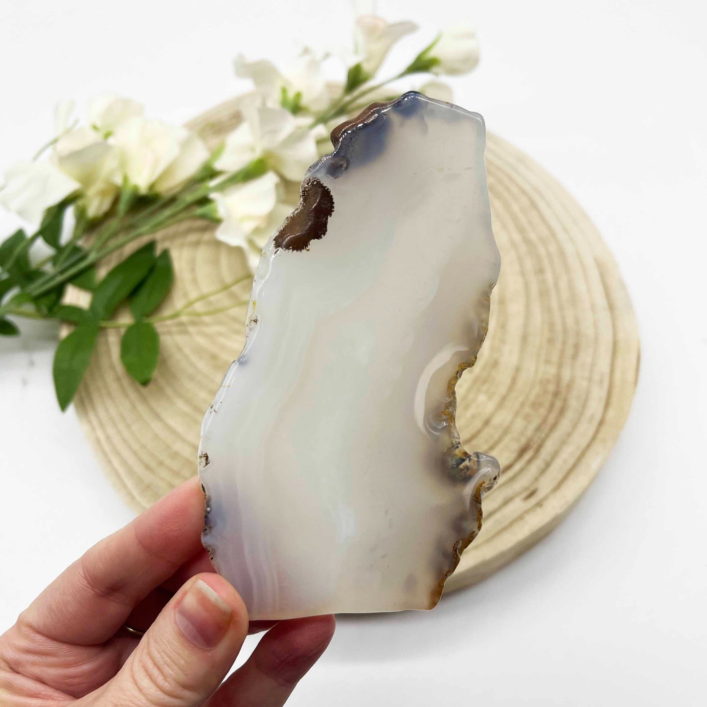 Chalcedony slice polished stone crystal