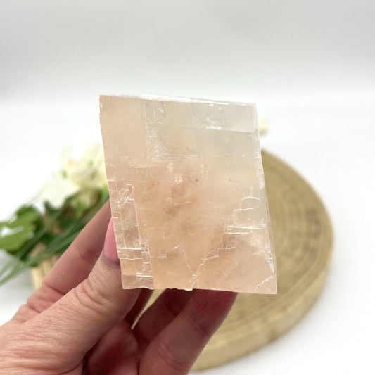 Pink optical calcite raw crystal Australia. Someday Dream Co