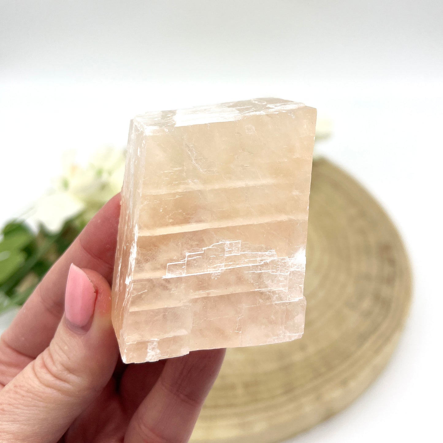 Optical pink calcite raw crystal