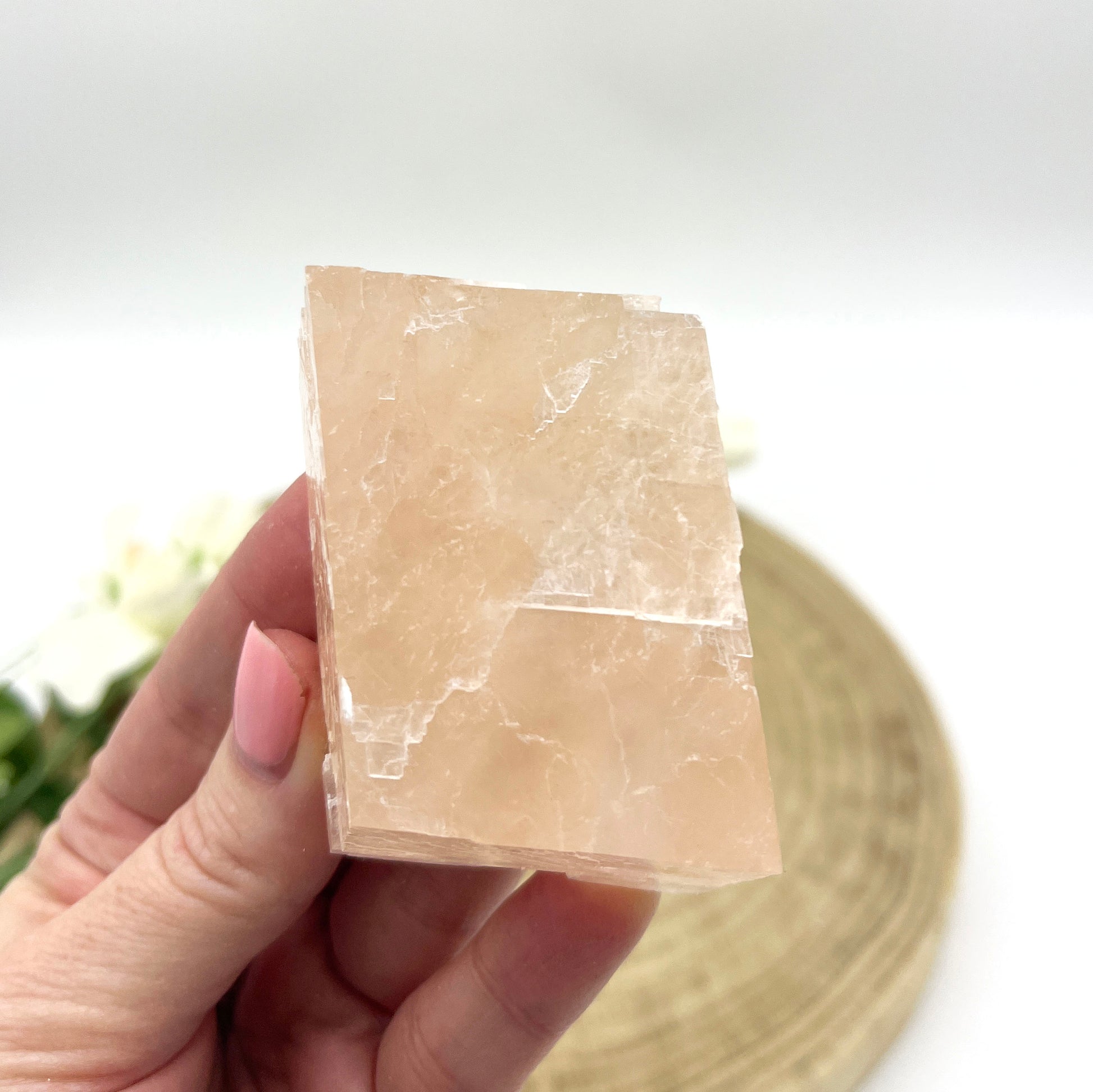 Optical pink calcite raw stone crystal