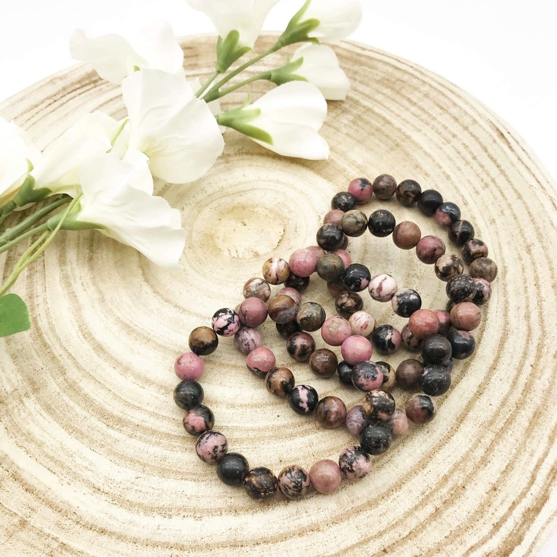 Rhodonite beaded crystal Bracelet. Crystal jewellery Australia. Someday Dream Co