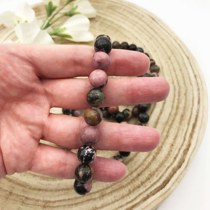 Rhodonite beaded Bracelet. Crystal jewellery from Someday Dream Co