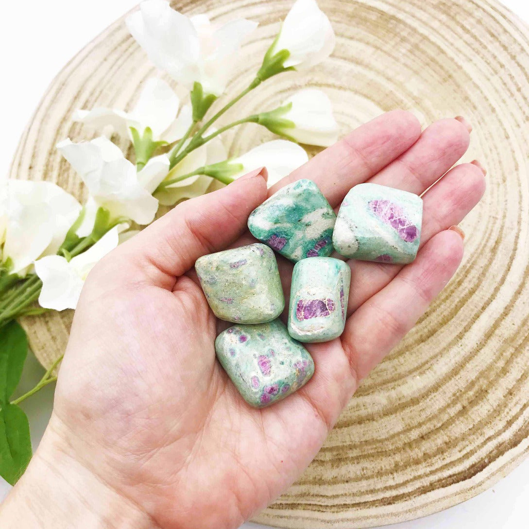 Ruby Fuchsite tumble stone Australia. Someday Dream Co