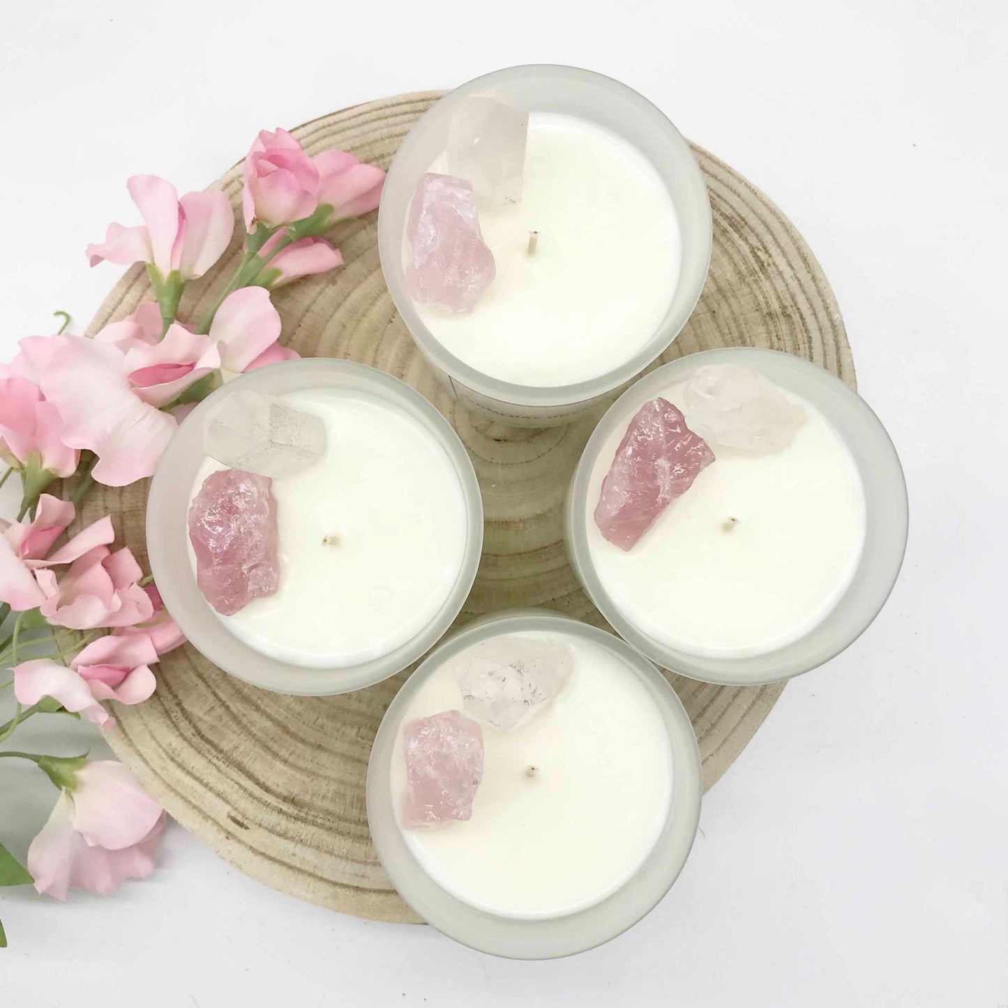crystal infused soy candle rose quartz