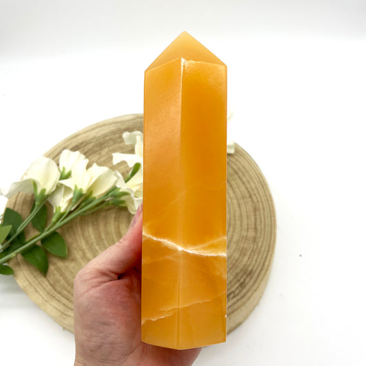 orange calcite crystal point