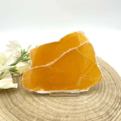 polished orange calcite slab crystals Australia