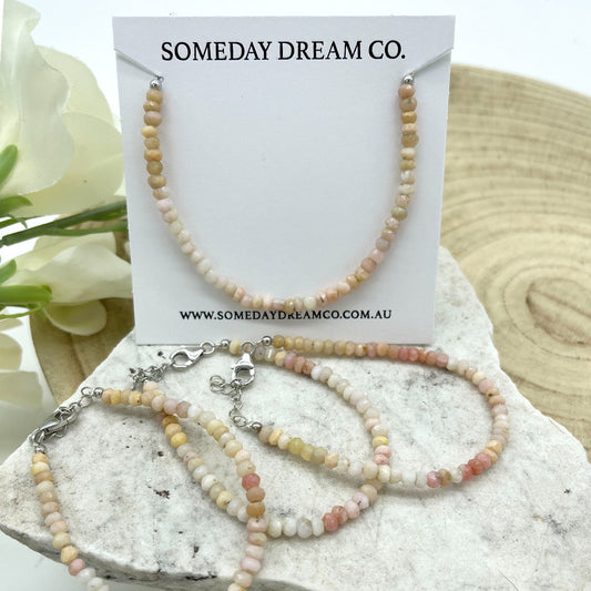 pink opal faceted bracelet crystal jewellery Australia. Someday Dream Co