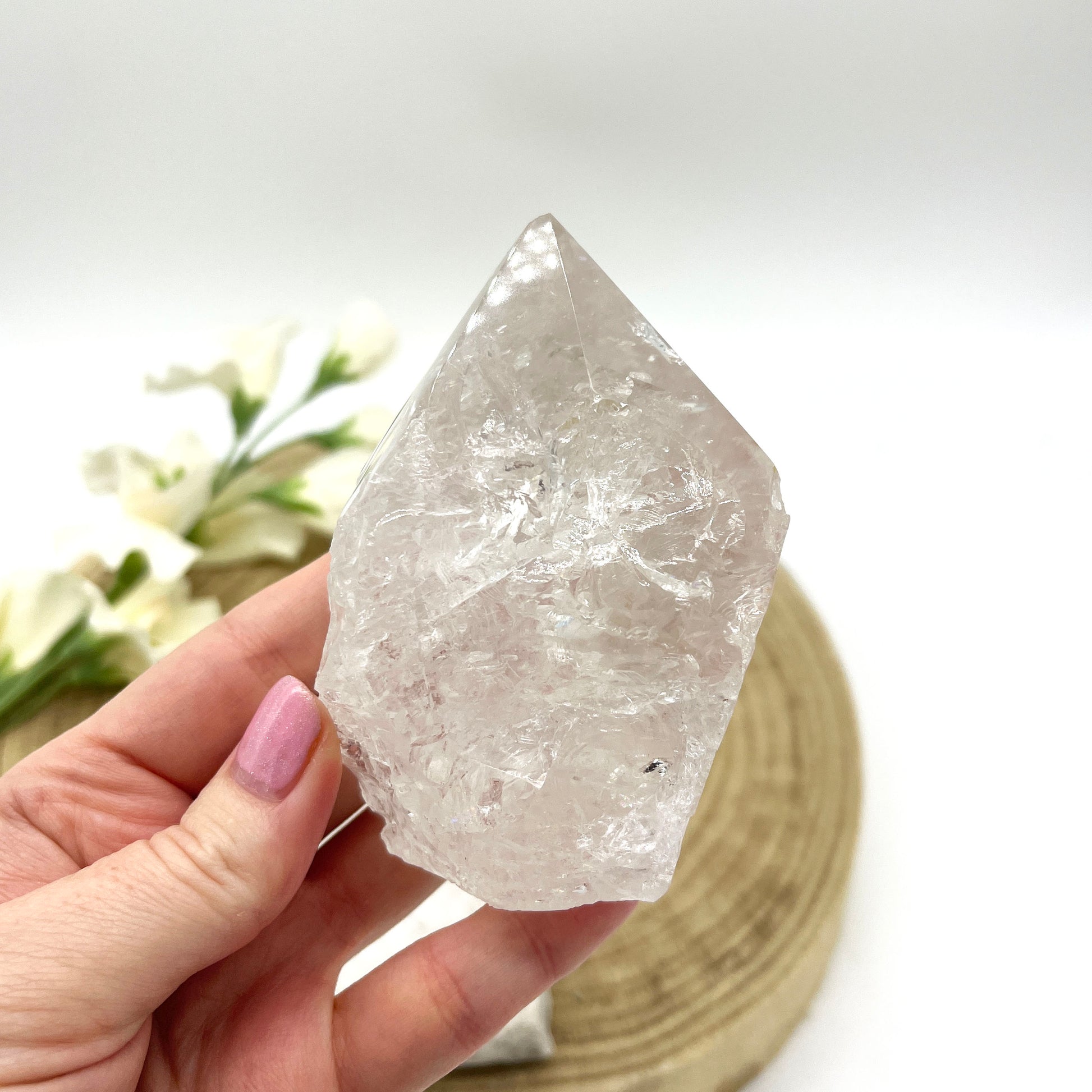 quartz crystal polished point with rough base