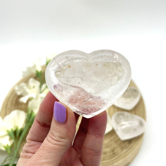 puffy clear quartz crystal heart